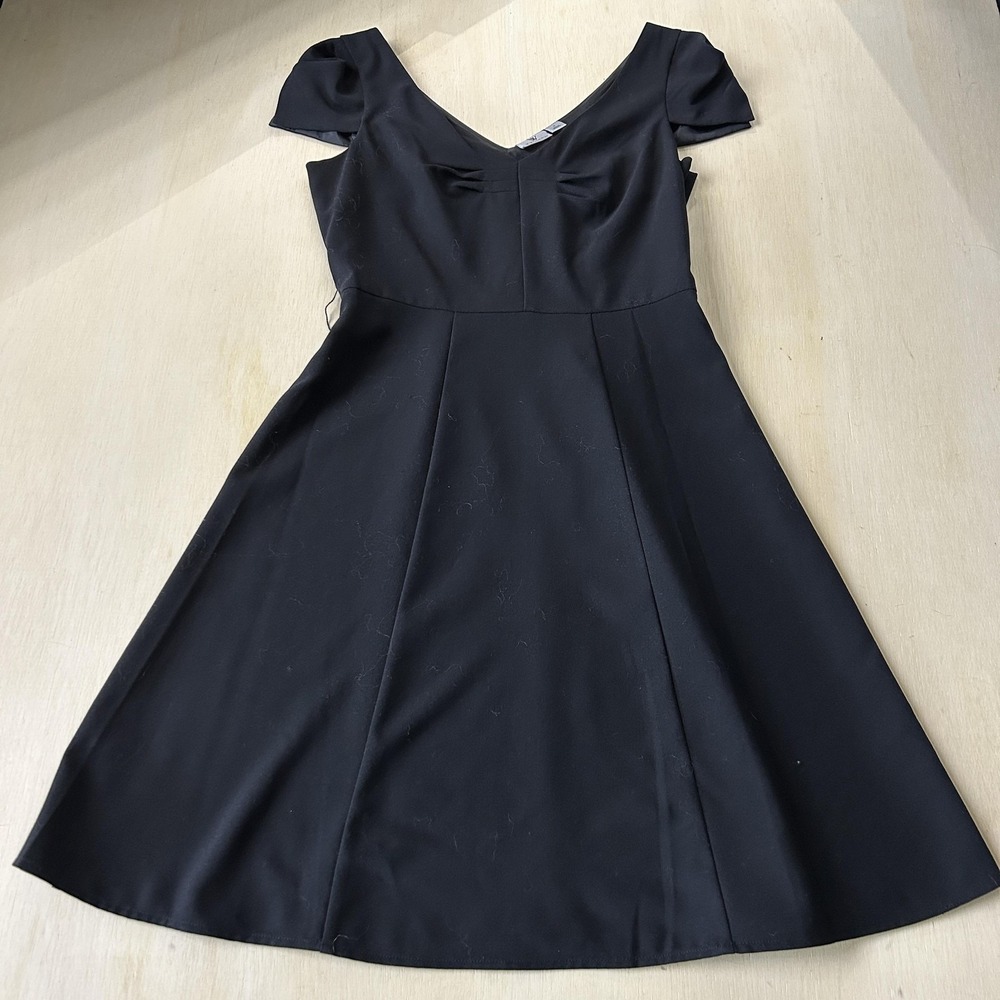 Worthington Dress Womens 4 Black Cap Sleeve V Neck Fit & Flare Lined Crepe